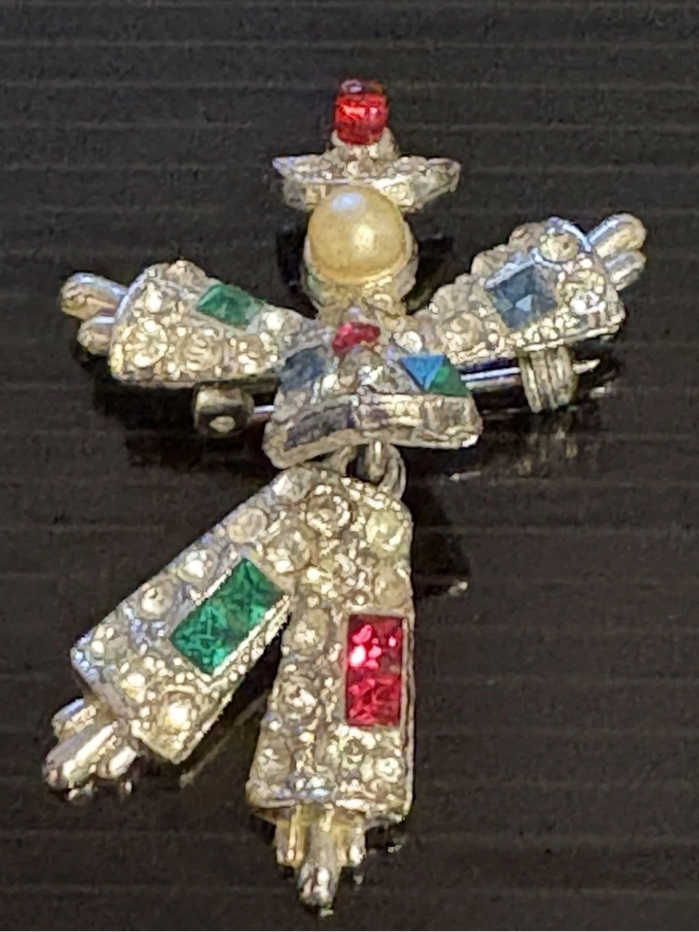 Coro Rhinestone & Colored Stone articulated dancing man brooch